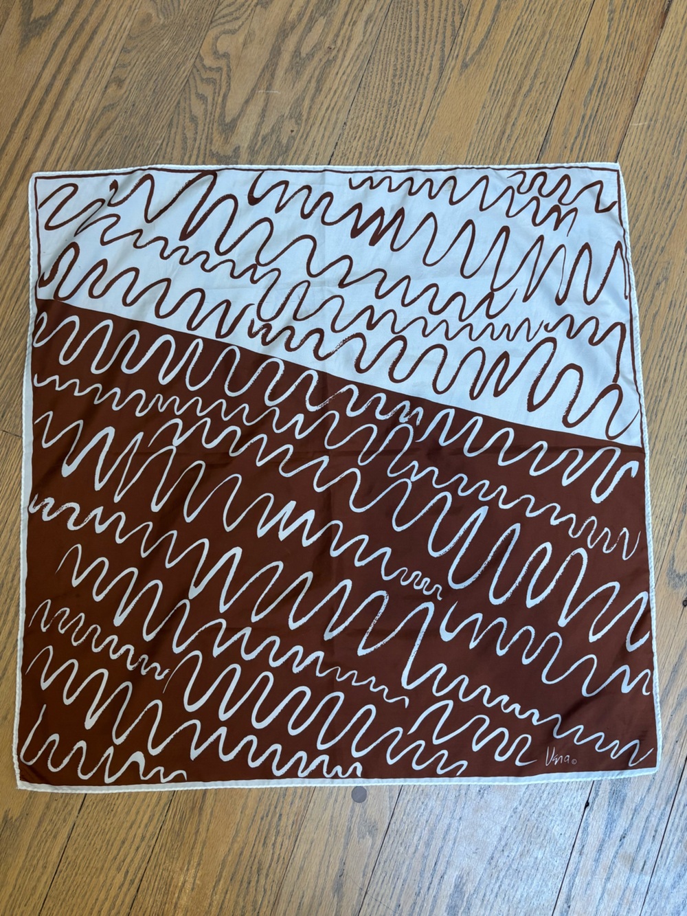 Vintage Vera Neumann brown and White Scarf with Abstract Pattern